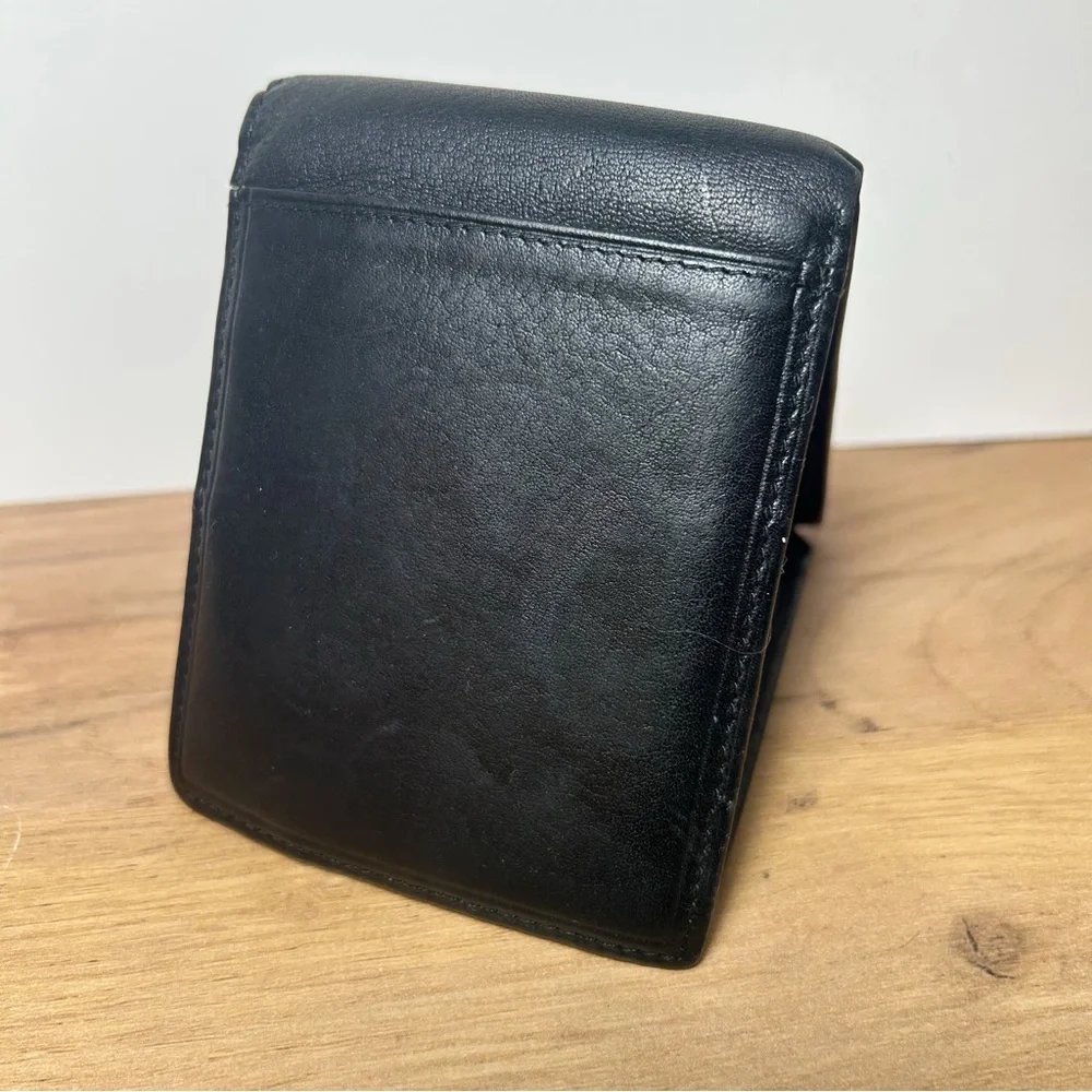 Hassion Men’s Black Leather Bifold Slim Wallet VTG EUC